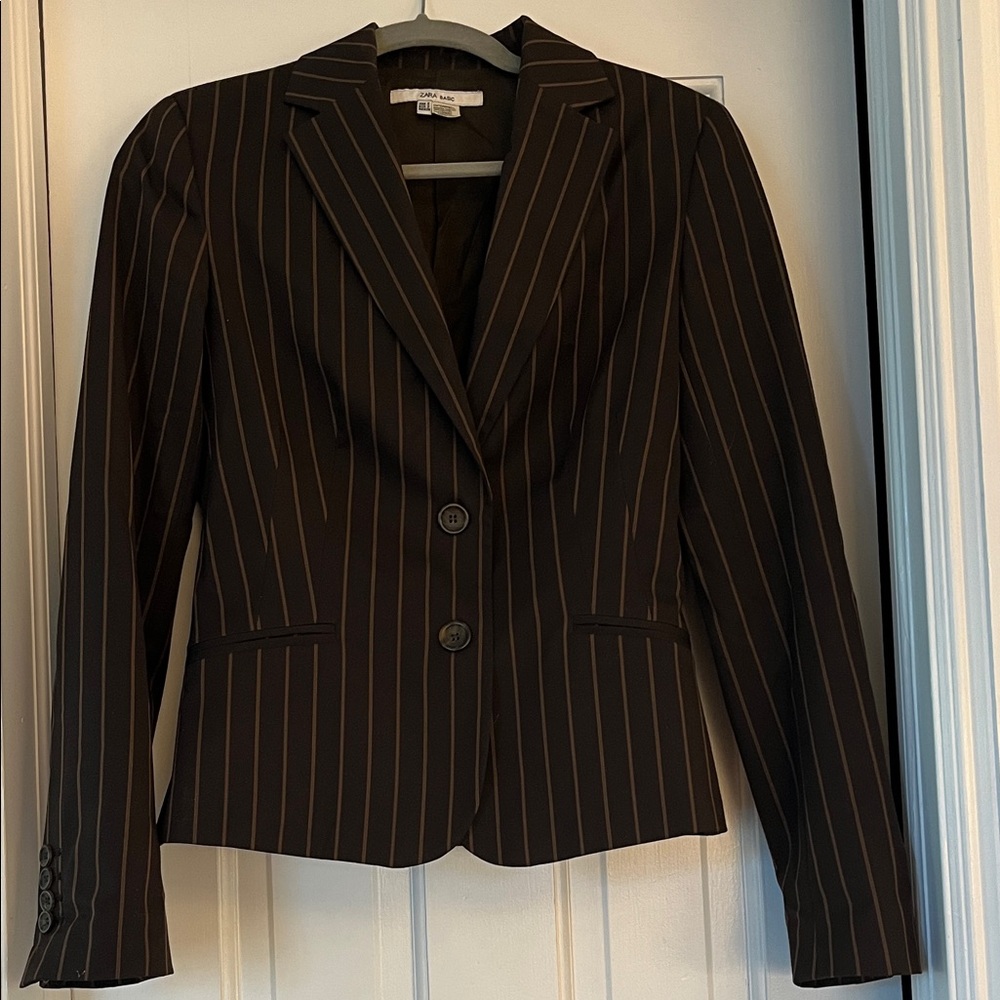 Zara Chocolate Pinstripe Jacket